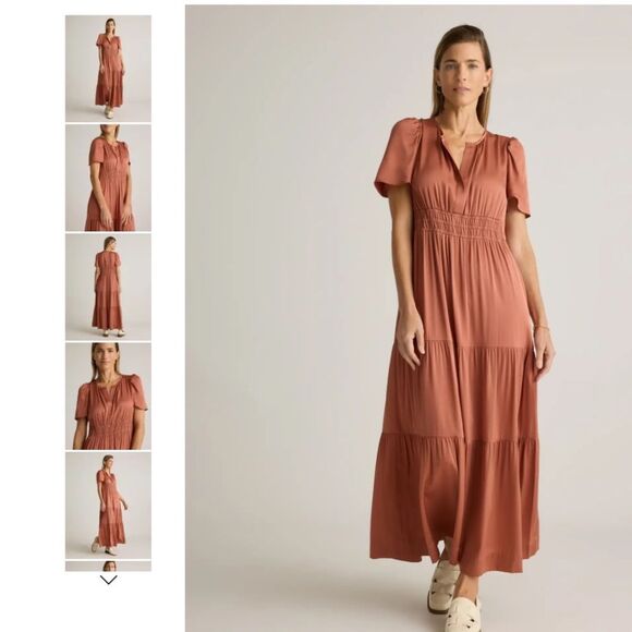 Quince Washable Silk Stretch Fit and Flare Prairie Tired Pink Maxi Dress - Picture 1 of 8